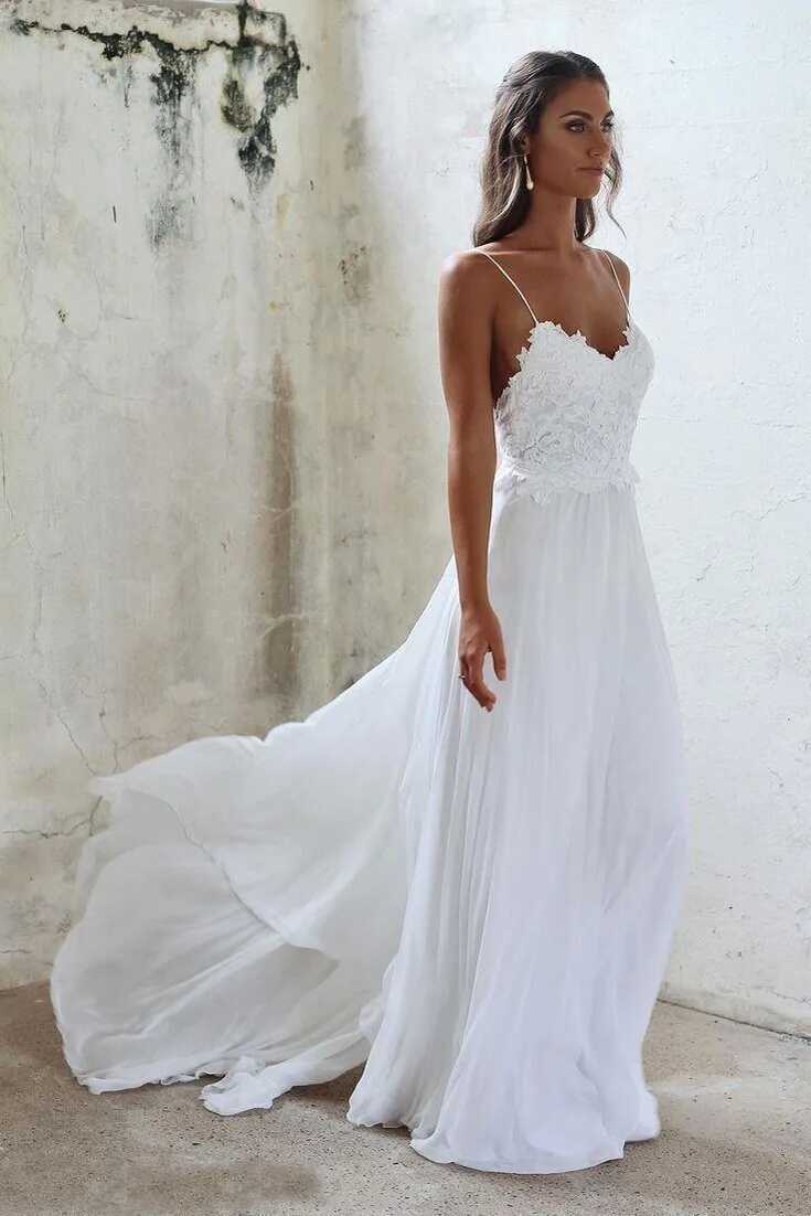 Custom Made 2019 A Line Beach Wedding Boho Wedding Dress With Lace ...