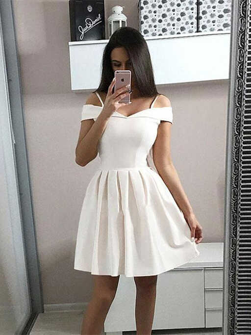 Custom Made A Line Short White Off Shoulder Prom Dresses, Short ...