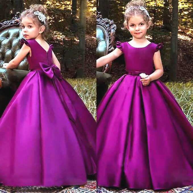 Custom Made Ball Gown Purple Little Girls Pageant Dress Cap Sleeve ...