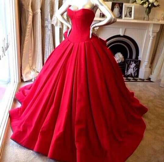 Custom Made Red Ball Gown Prom Dresses 2024 Long Satin Wedding ...