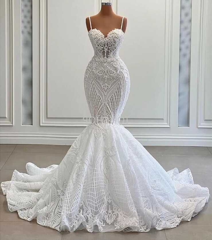 Custom Made Sleeveless Sparkly Mermaid Wedding Dress With Elegant ...