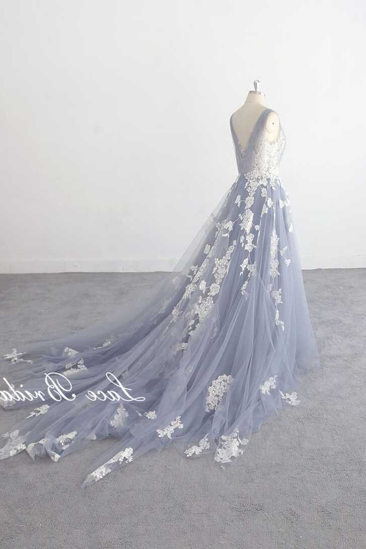 Custom Wedding Dress Lace Wedding Dress, Dusty Blue Wedding Dress ...