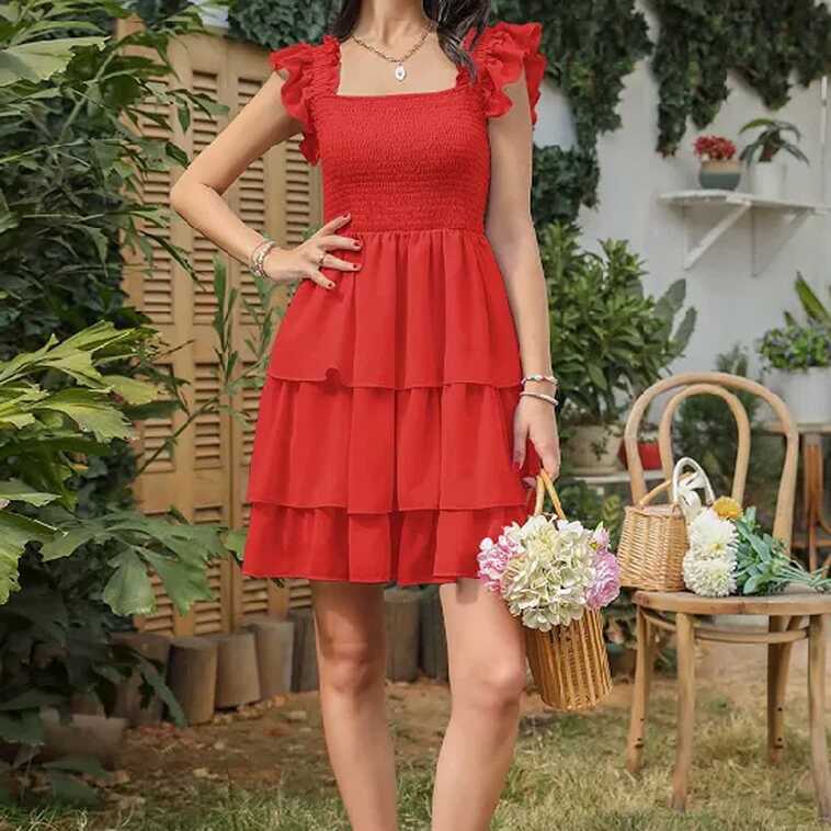 Custom White Ruffle Tiered Short Summer Dresses Women Elegant ...