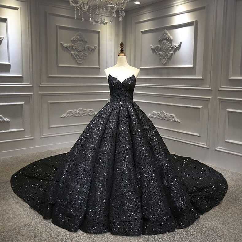 Custom-made black staples V neck shimmering royal ballgown fairy ...