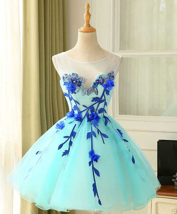 Cute A Line Blue Tulle Mini/Short Prom Dress, Blue Homecoming ...