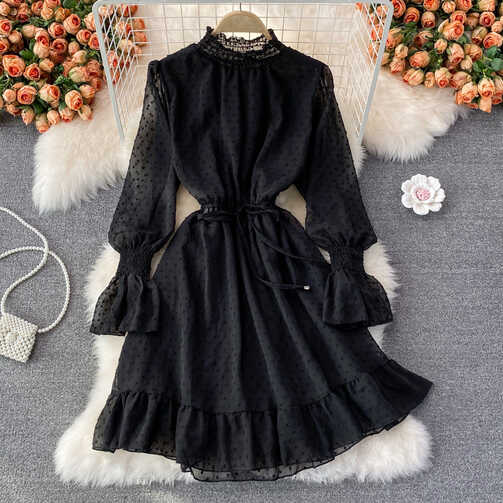 Cute A Line Long Sleeve Dress Black Dress on Luulla