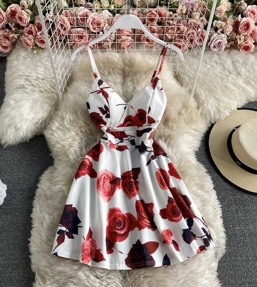 Cute A line floral dress short dress | Floral dresses short, Short ...