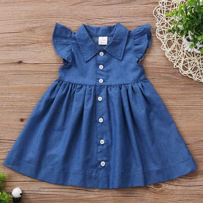 Cute Baby Girls Kid Toddler Denim Dress Summer Ruffle Sleeve ...