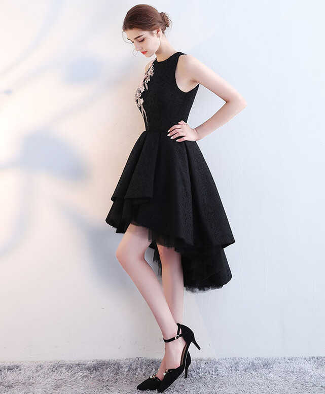 Cute Black High Low Prom Dress, Short Evening Dress – shopluu