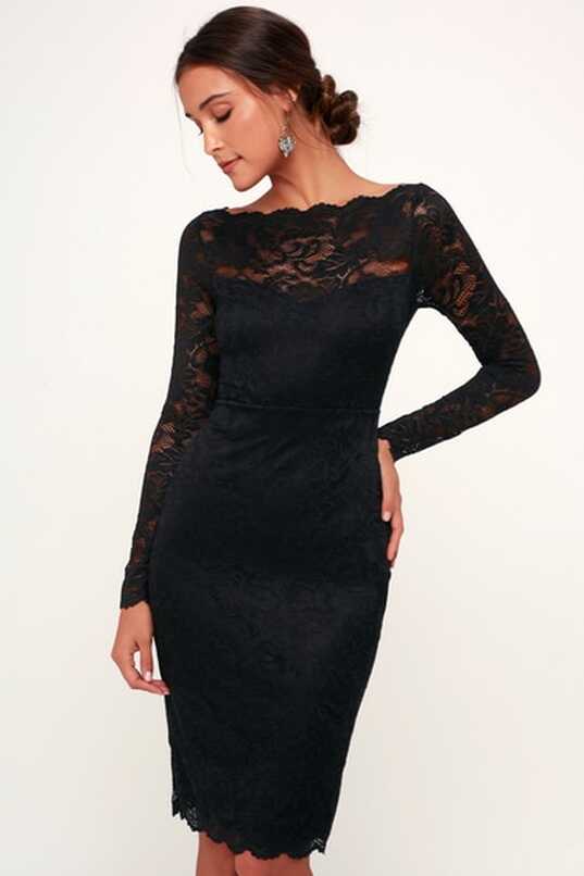 Cute Black Lace Dress - Lace Bodycon Dress - Long Sleeve Dress - Lulus