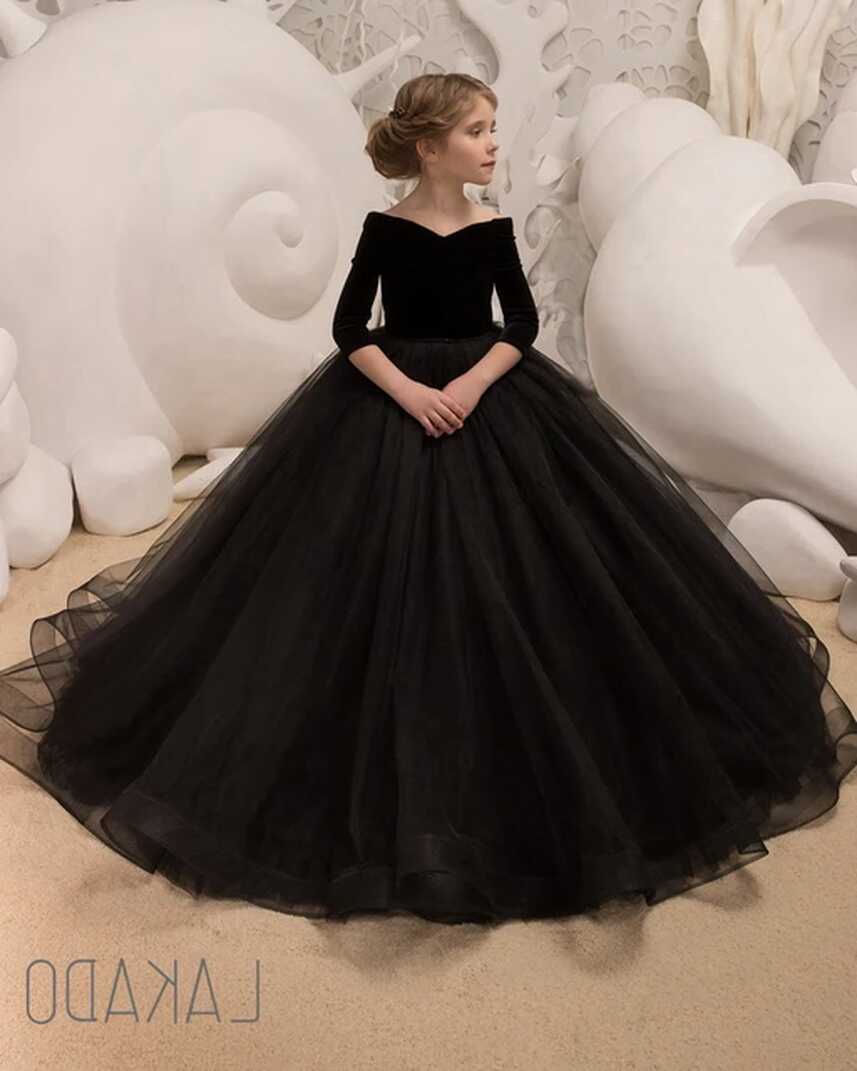 Cute Black Princess Ball Gown Kids Pageant Dress with Elegant Half ...