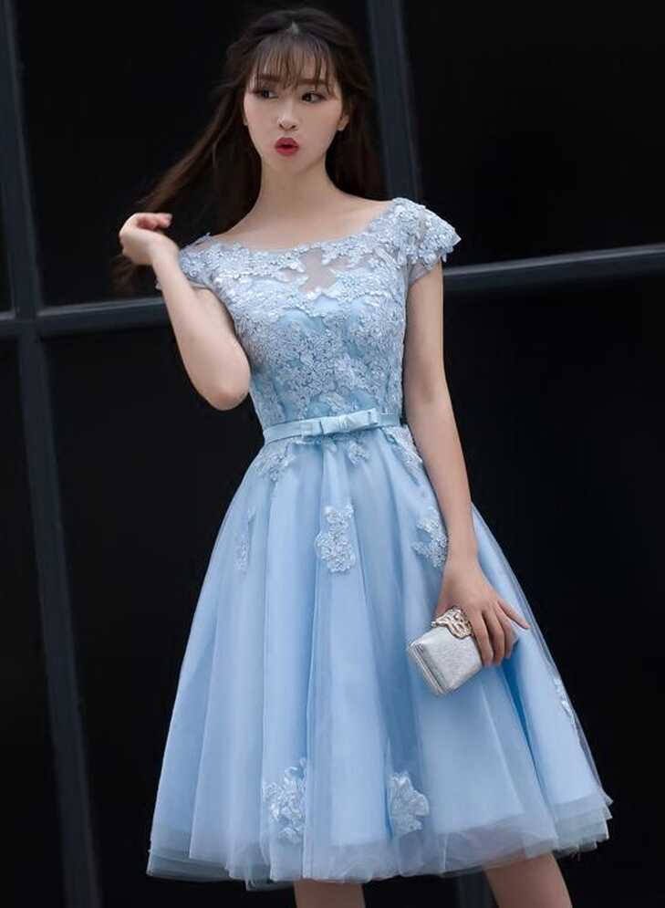 Cute Blue Homecoming Dress, Lovely Knee Length Party Dress ...