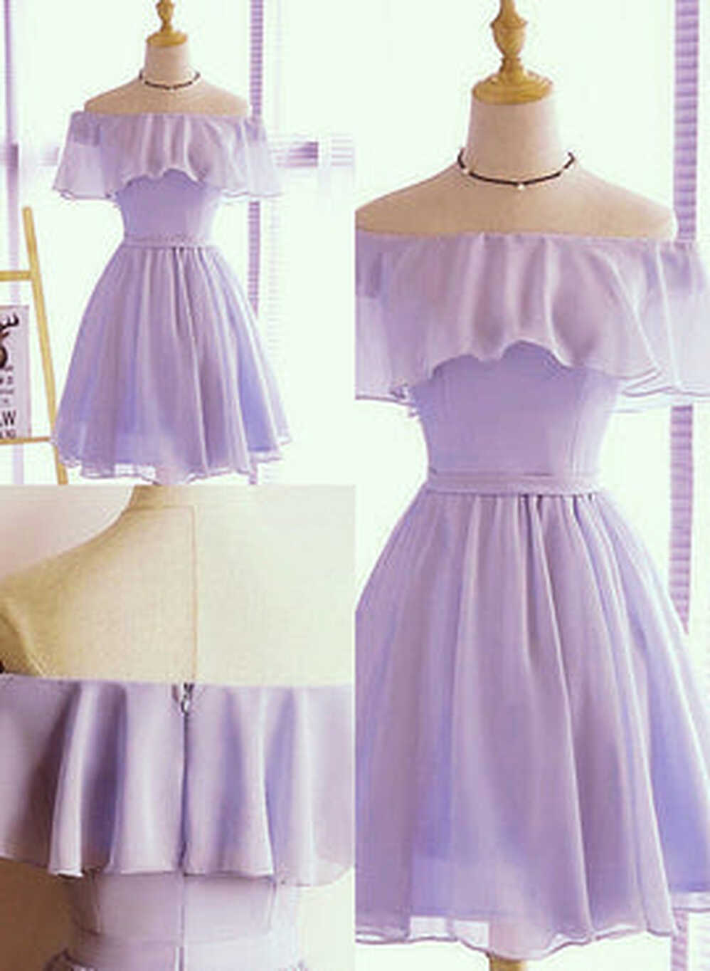 Cute Chiffon Short Light Purple Knee Length Formal Dress, Light ...