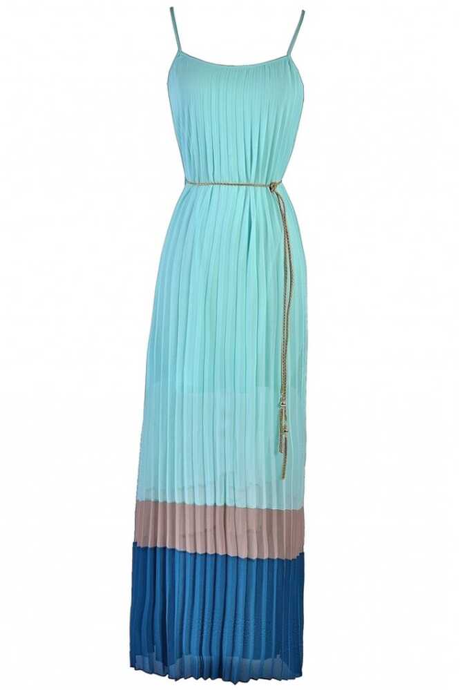 Cute Colorblock Maxi Dress, Aqua Colorblock Maxi Dress, Cute Maxi ...