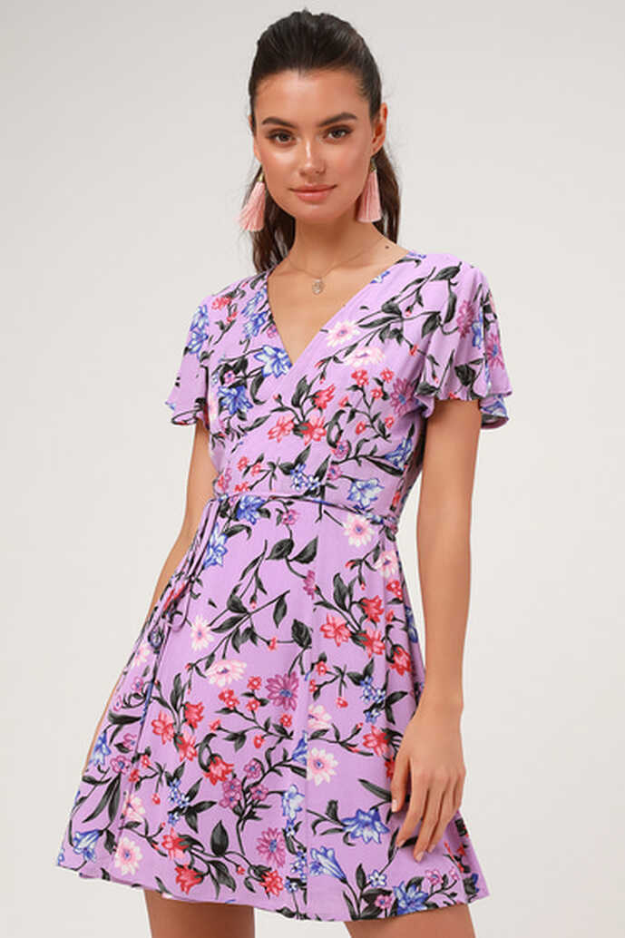 Cute Floral Print Dress - Wrap Dress - Short Sleeve Dress - Lulus