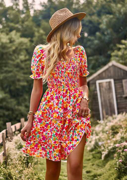 Cute Floral Summer Dress Short Sleeve Off Shoulder Spring Mini ...