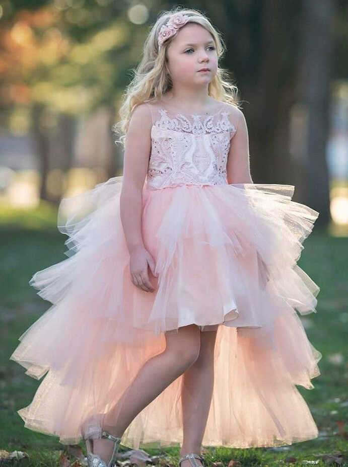 Cute High Low Pink Kids Girls Prom Dress ACH007