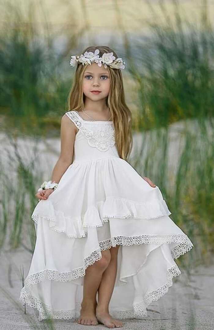 Cute High Low Ruffled White Flower Girl Dress