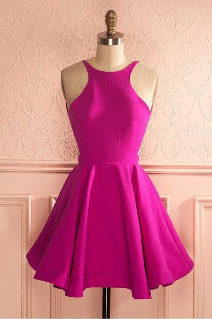 Cute Hot Pink Backless Short Homecoming Dress Party Dress – Pgmdress