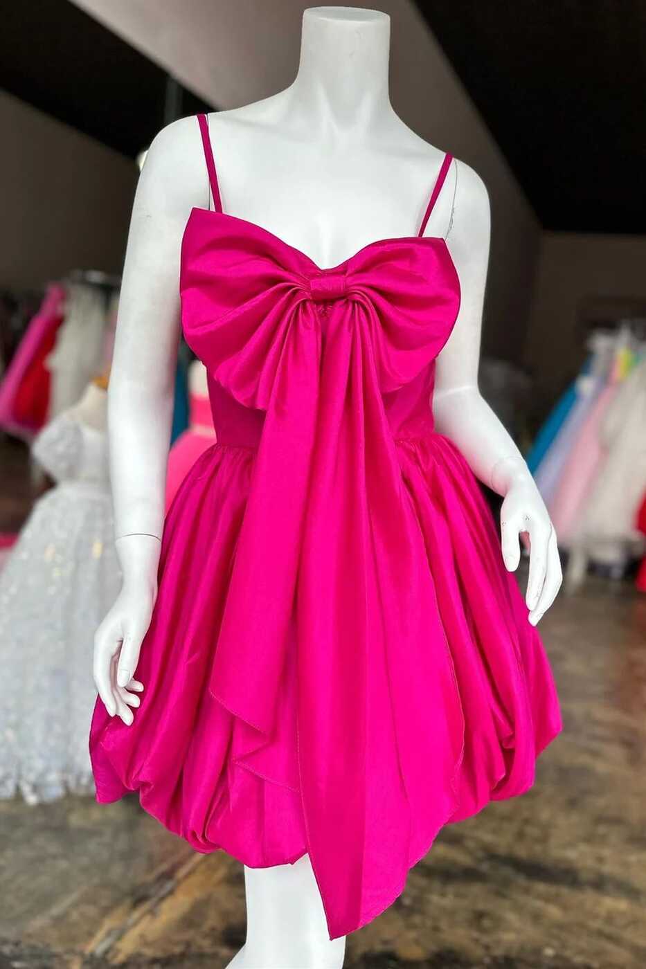 Cute Hot Pink Bow Front Short Homecoming Dress