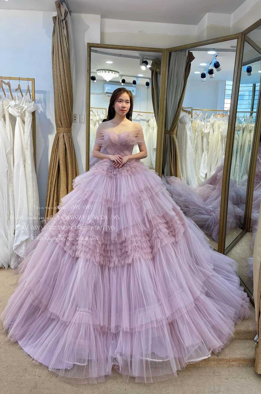 Cute Lavender Princess Wedding Dress With Layered Tulle Skirt Made ...