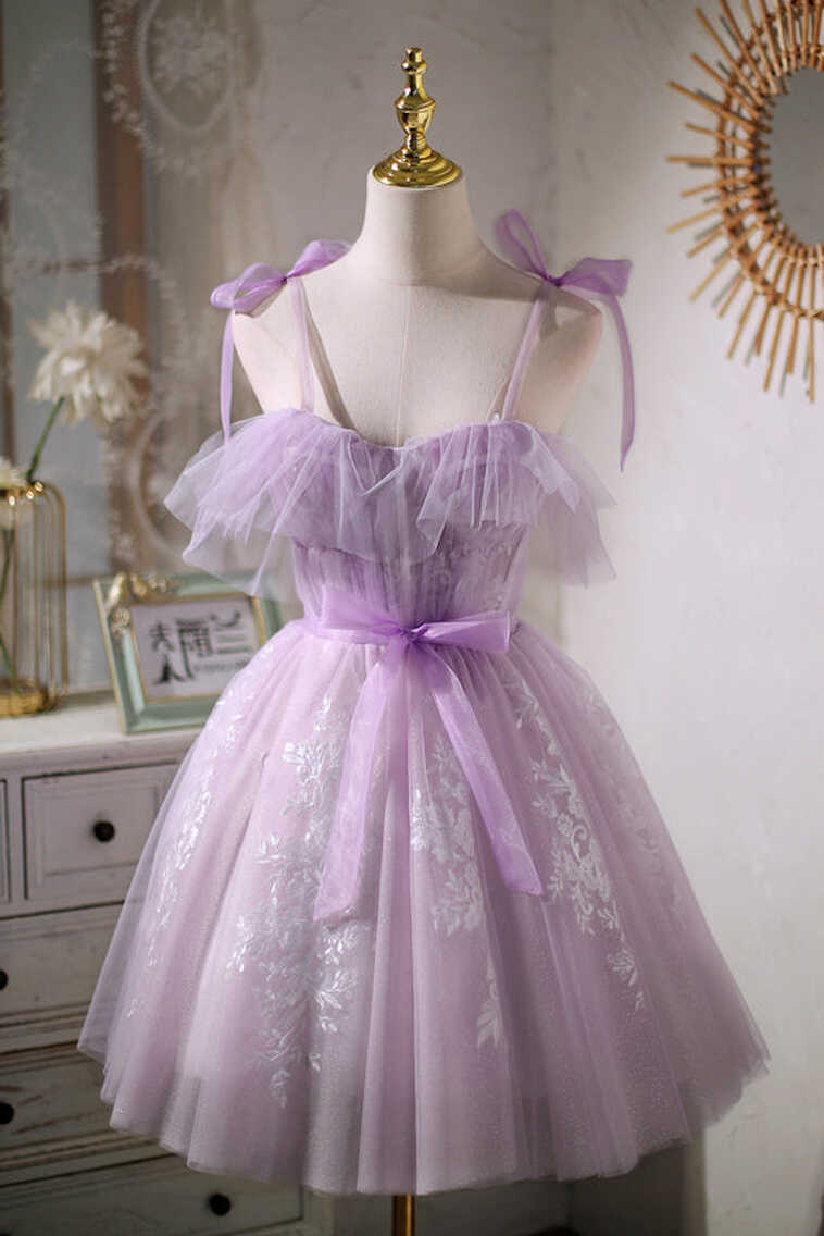 Cute Light Purple Tulle Homecoming Dress with Bowknot, Prom Gown ...