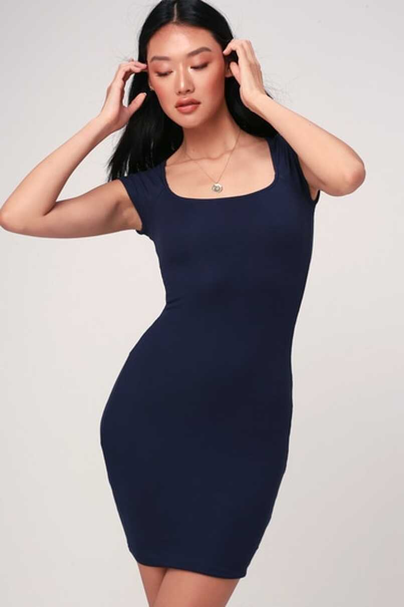 Cute Navy Blue Dress - Ribbed Mini Dress - Burgundy Bodycon Dress ...