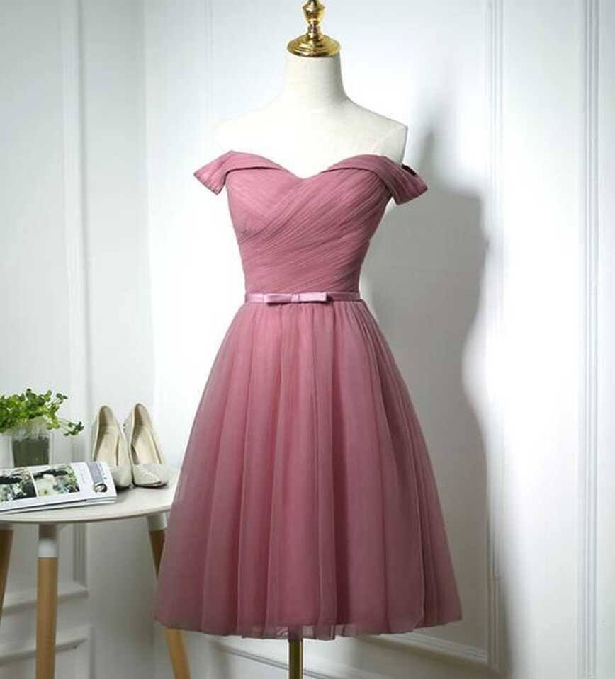 Cute Off Shoulder Sweetheart Tulle Homecoming Dress, Simple Party ...