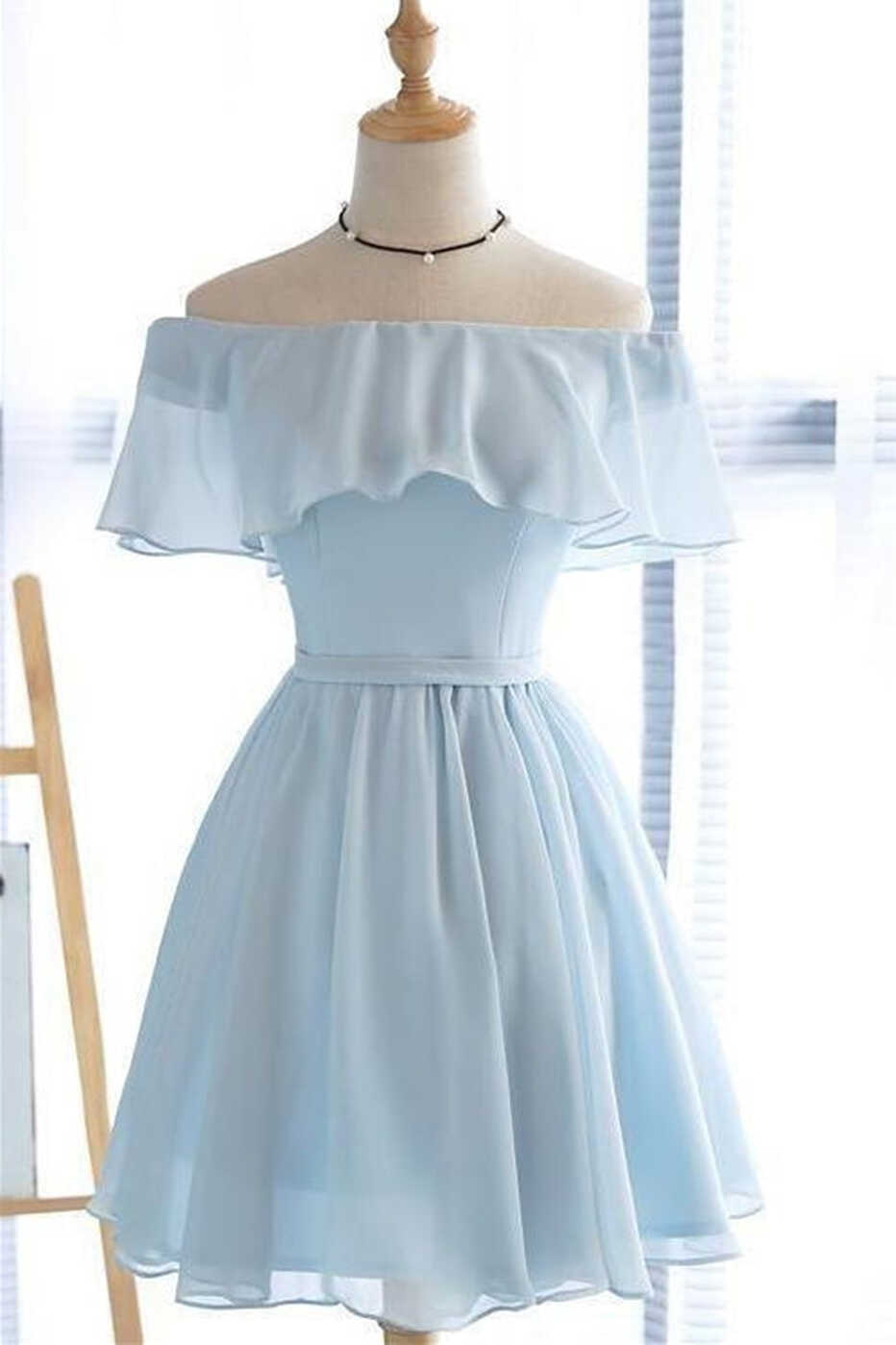 Cute Off the Shoulder Light Blue Short Dress – Dreamdressy