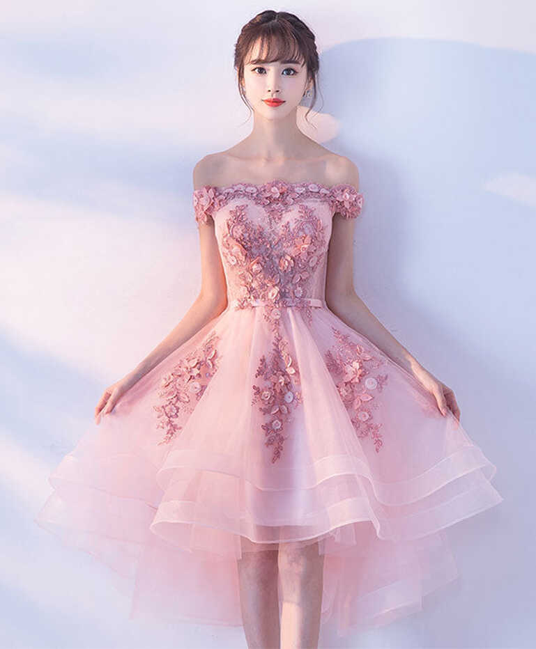 Cute Pink Lace Tulle Short Prom Dress, Pink Party Dress – shopluu