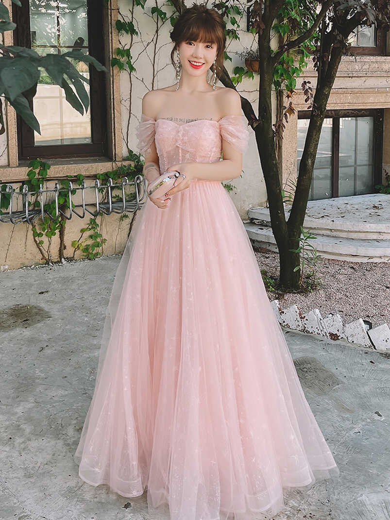 Cute Pink Tulle Simple A-line Party Dress Prom Dress, Pink Formal ...