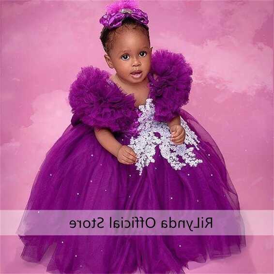 Cute Purple Baby Princess Girls Dress Appliques Pageant Ball Gowns ...