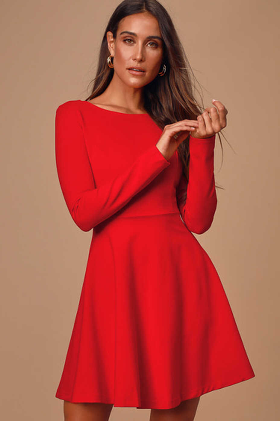 Cute Red Dress - Long Sleeve Dress - Skater Dress - $57.00 - Lulus