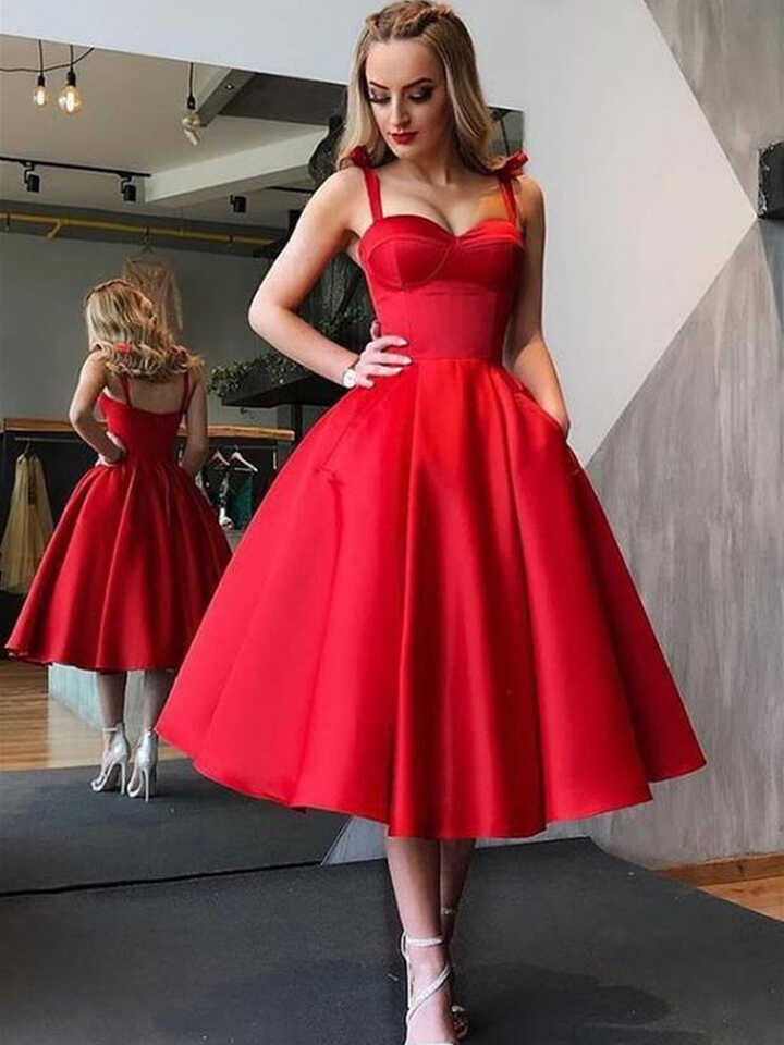 Cute Red Spaghetti Straps Backless Stain Pleated Homecoming ...