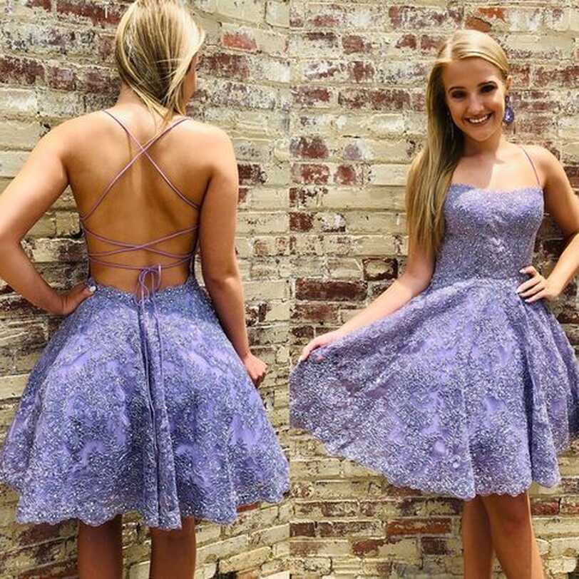 Cute Straps Purple Lace Short Homecoming Dress,129 | Purple ...