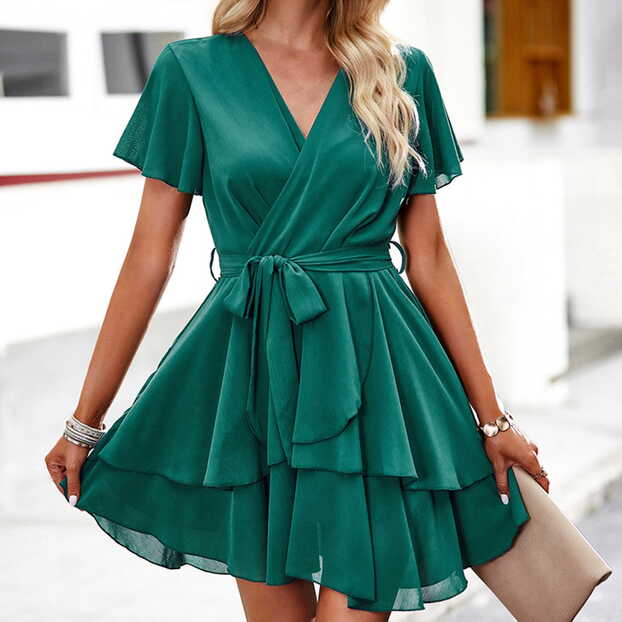 Cute Summer Dress Women Flutter Short Sleeve Ruffle Mini Dresses ...