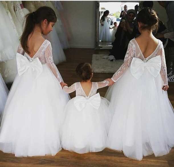 Cute Vintage Long Sleeves Ball Gown Flower Girl Dress Little Girls ...