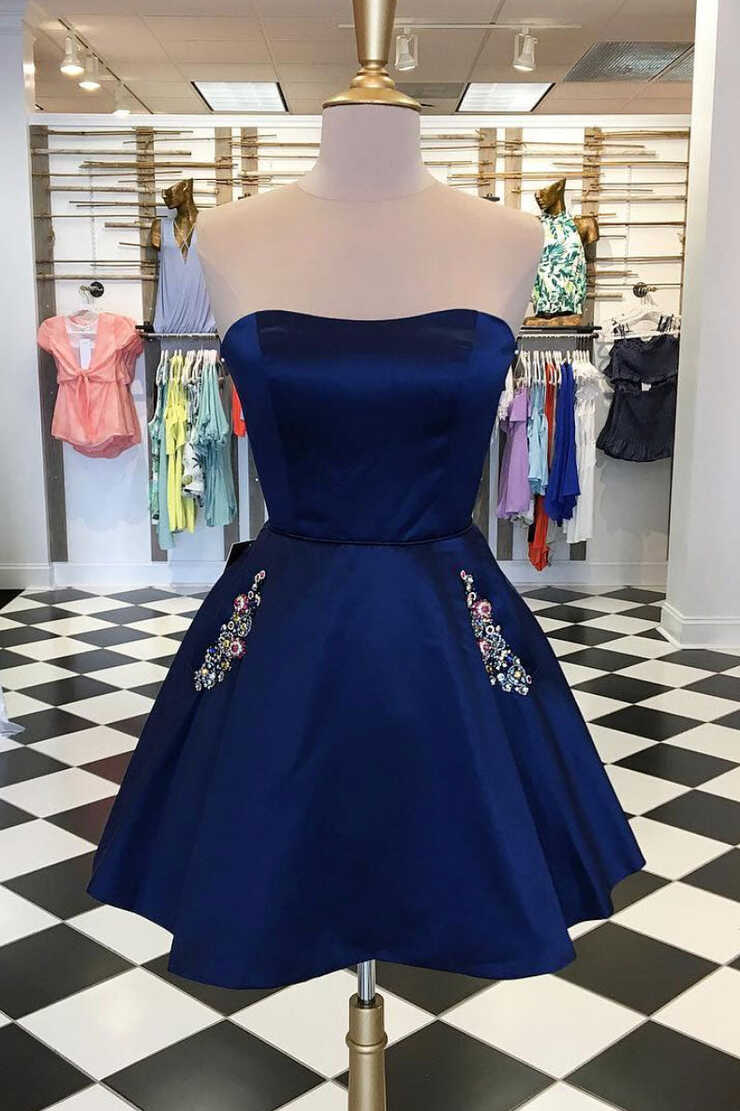 Cute dark blue short prom dress, blue homecoming dress – dresstby