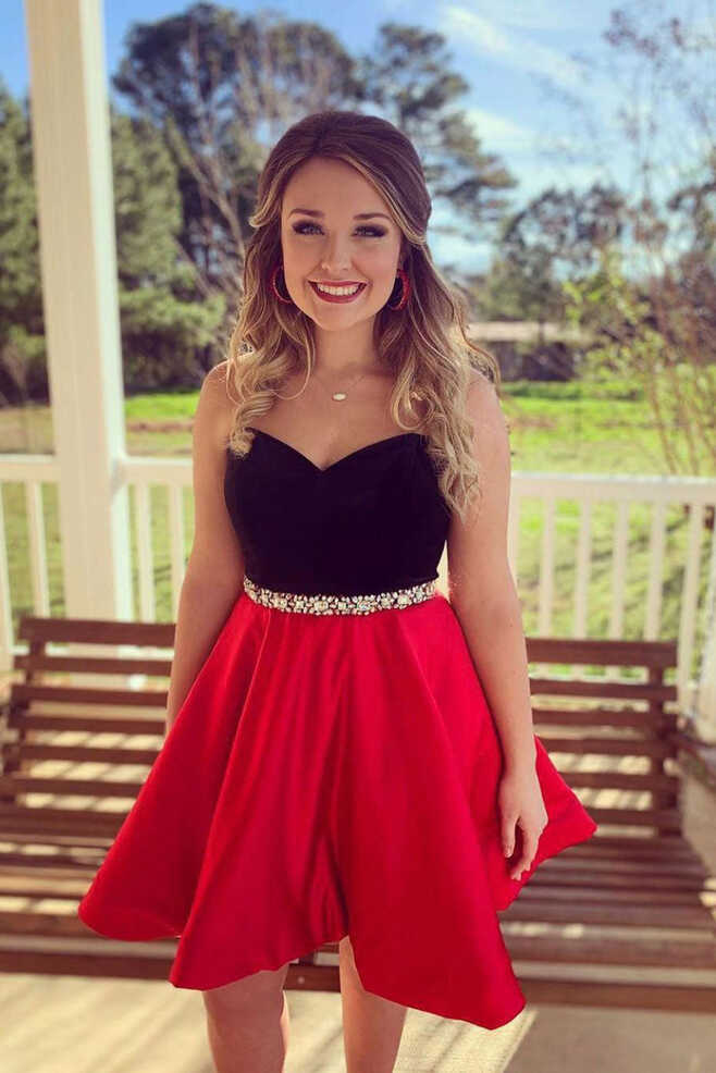 Cute sweetheart red short prom dress, red homecoming dress – shdress