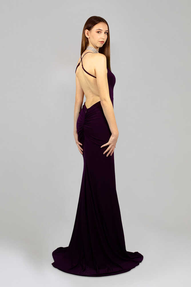 DENISA | Slinky Dark Purple Backless Formal Dress – Envious Bridal ...