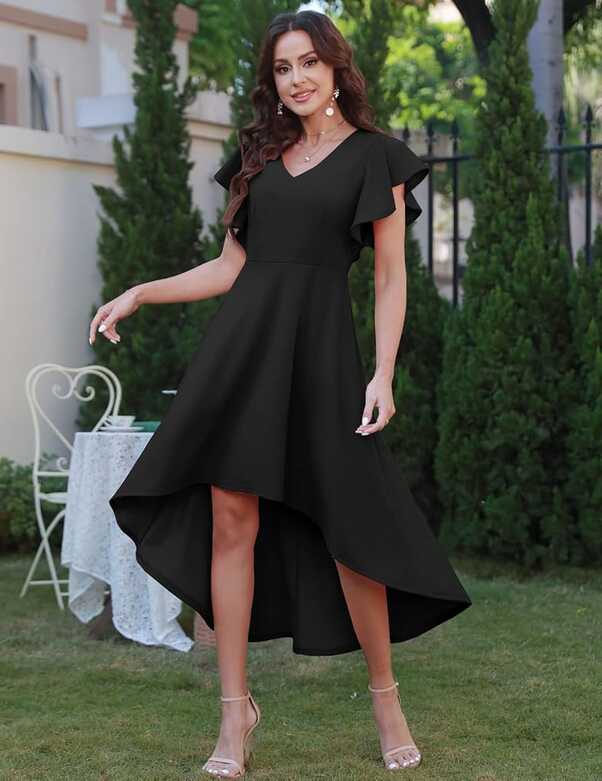 DRESSTELLS Formal Dresses for Women Wedding Guest, Black Modest ...