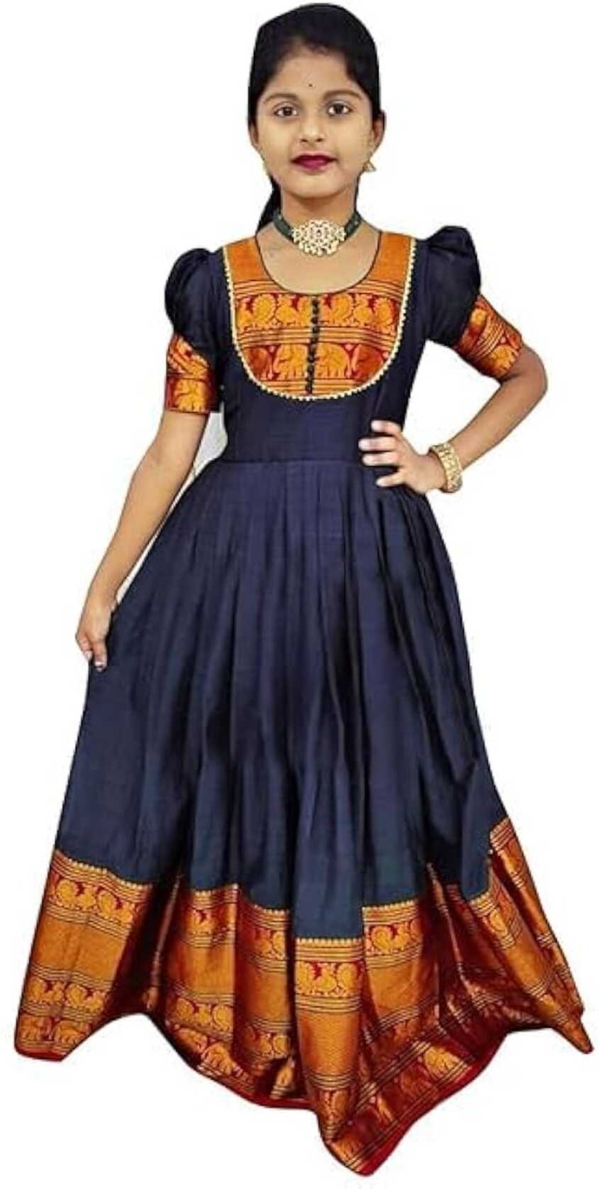 DRIJHA Girl&#39;s Banarasi Silk Model Maxi Long Dress for Girls ...