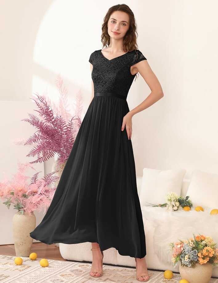 DTESSTELLS Womens Long Beach Bridesmaid Wedding Guest Dresses V ...