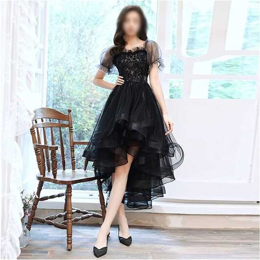 DUNSHUI Elegant Black Ball Dresses Appliqué Graduated Tulle High ...