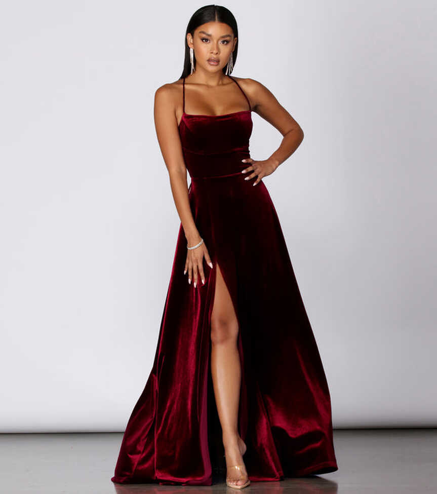 Dakota Velvet Lace Up Evening Gown | Windsor