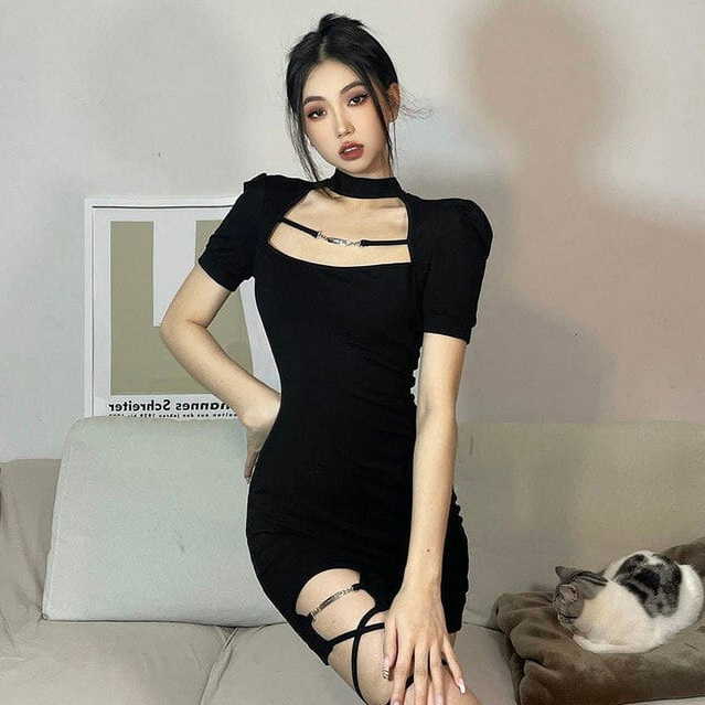 DanceeMangoo New Black Bandage Sexy Dress Women Spice Girls Hollow ...