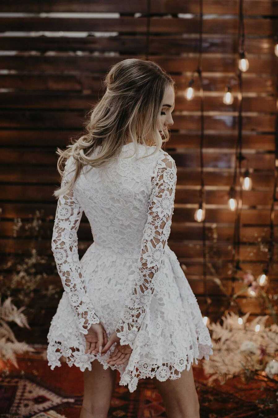 Daniela Short Lace Boho Wedding Dress | Dreamers and Lovers