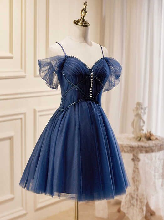 Dark Blue A-Line Short Prom Dresses, Dark Blue Homecoming Dress ...