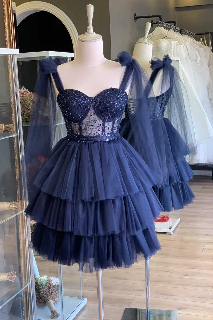 Dark Blue Mini Evening and Party Dress