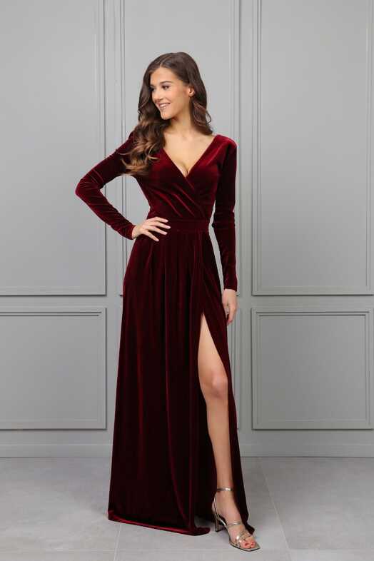 Dark Burgundy Bridesmaid Velvet Dress High Quality Fabric Dress ...